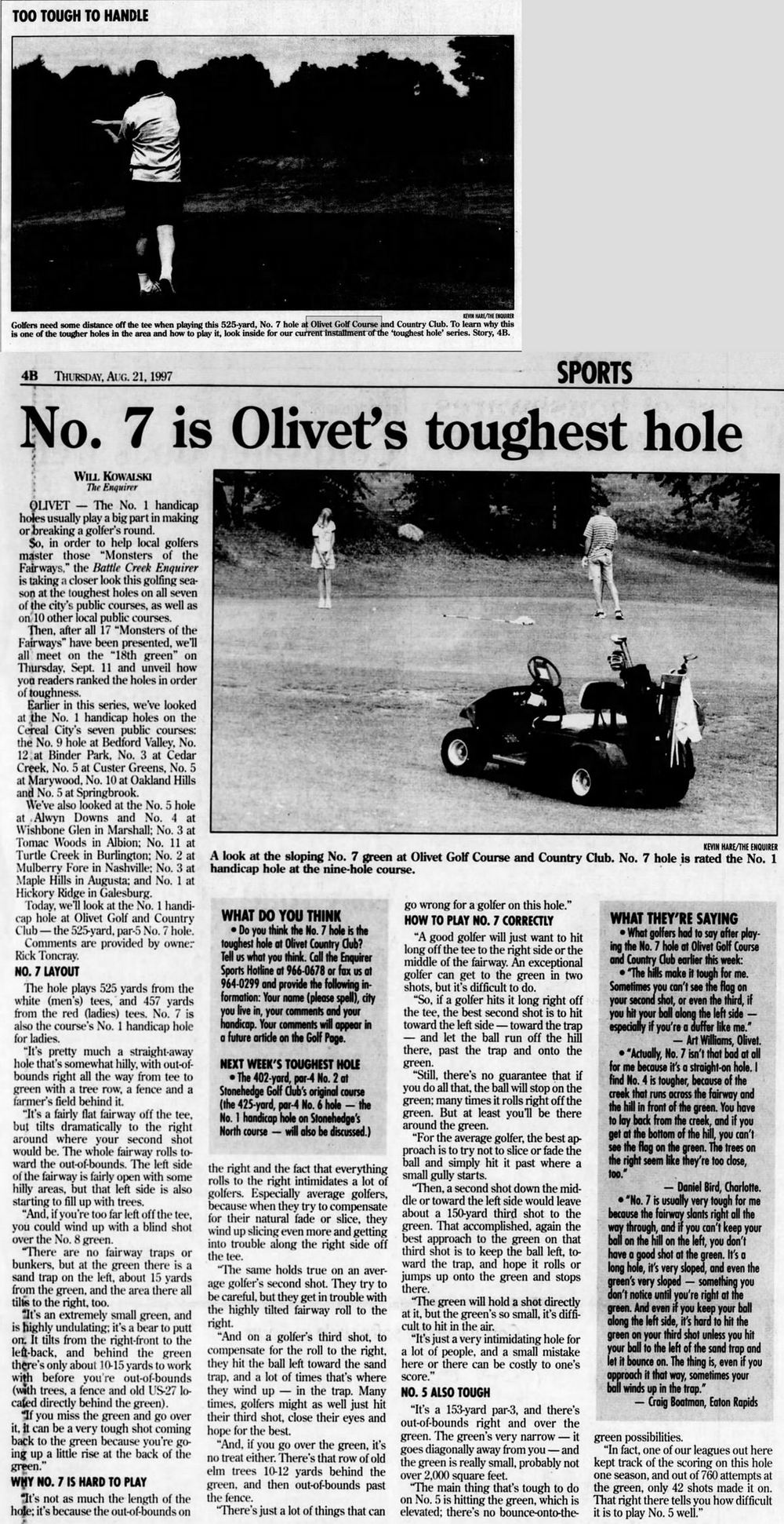Olivet Country Club (Olivet Golf Club, Olivet Golf Course) - August 1997 Article